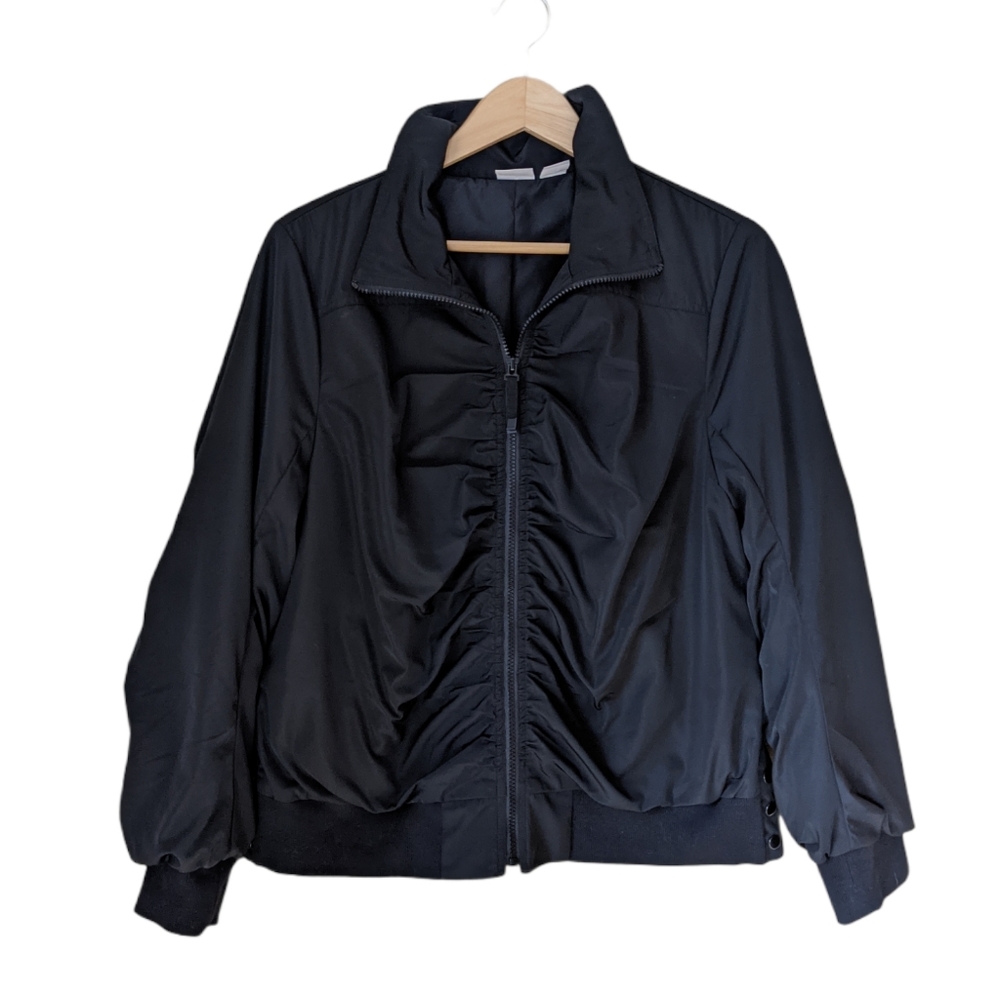 Chicos Zenergy Black Ruched Bomber Jacket